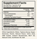 Supplement facts label for a gummy product with various ingredients listed.